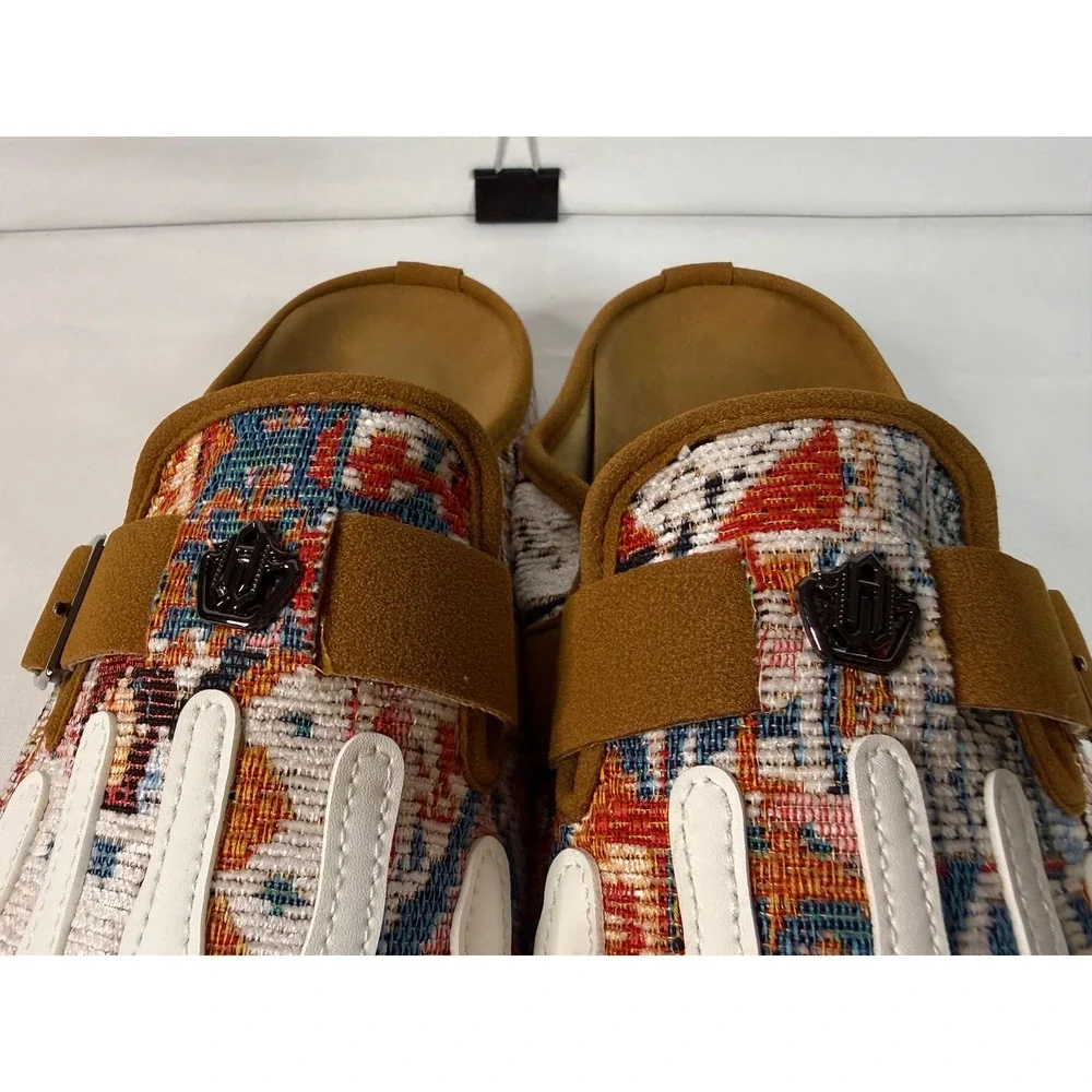 Skeleton Hand Tapestry Mules Clogs Multi-Color Woven Buckle Slip-On Shoes EU 43
